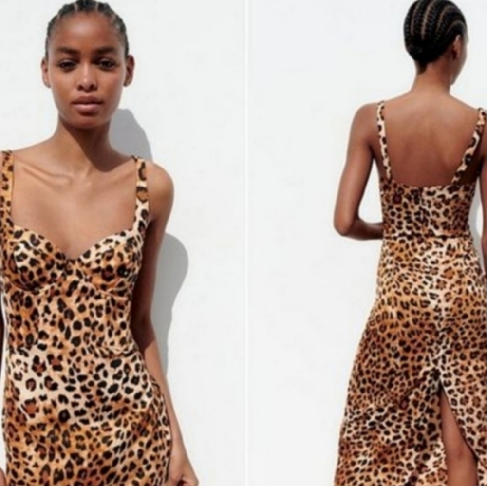 XXS/XS Zara Animal Print Softly Structured Bodice Silky Sleeveless Maxi Dress